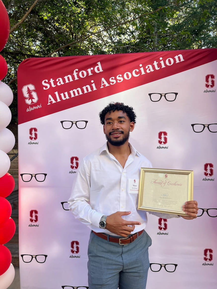 Nico receiving a Stanford Alumni Association award
