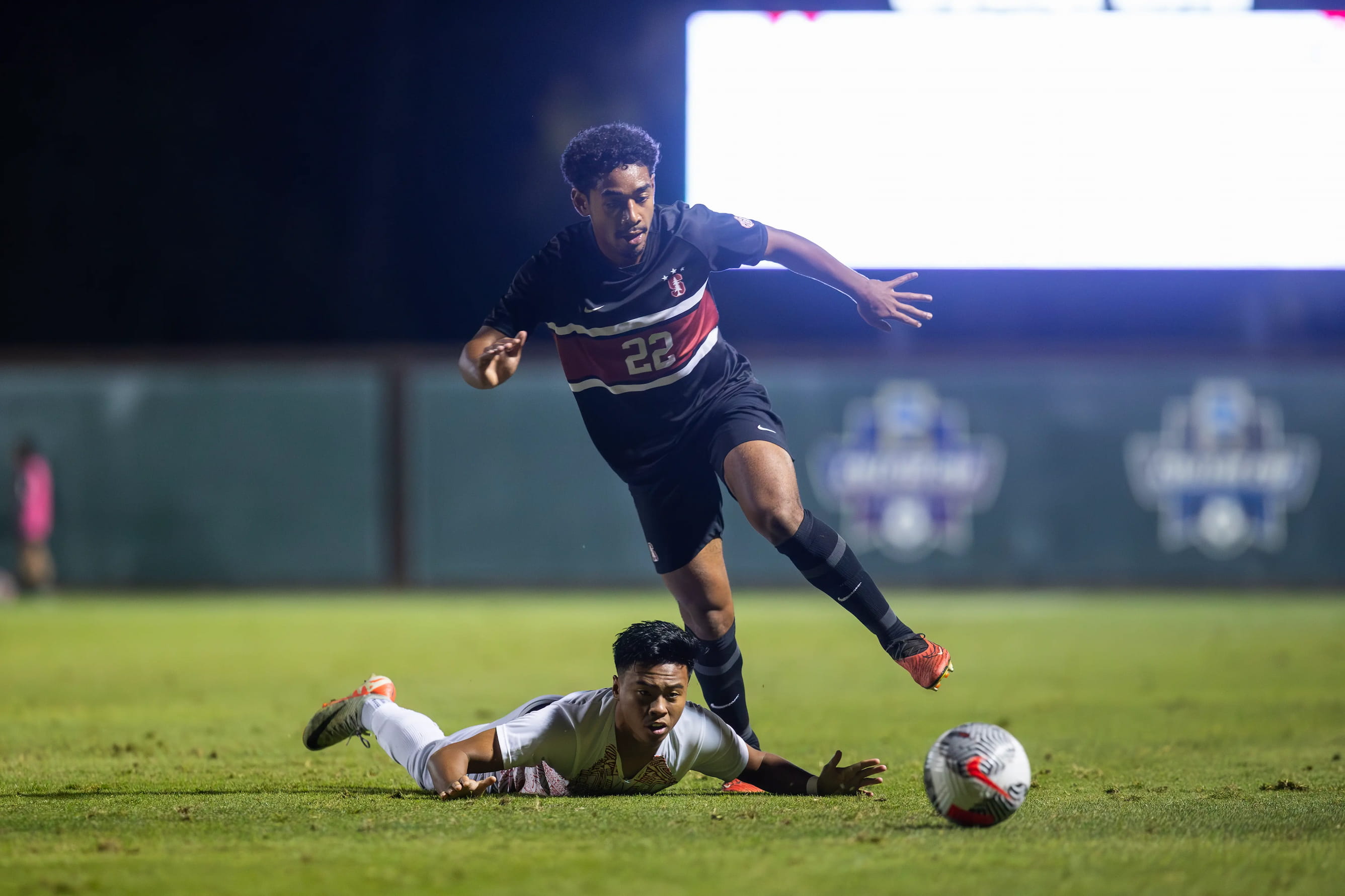 Nico playing soccer for Stanford